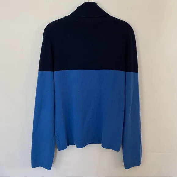 Garnet Hill Women's 100% Cashmere Turtleneck Colorblock Navy Blue Sweater L