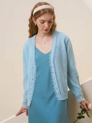 Giana V Neck Lace Panel Cutout Sweater Cardigan