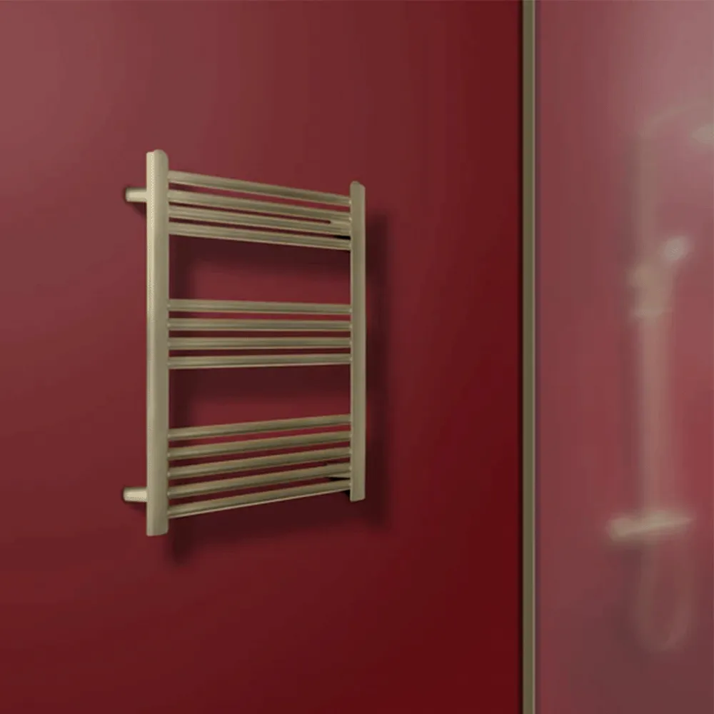 Gold Heated Towel Rail 800mm x 600mm Dual Fuel  – Brushed Brass