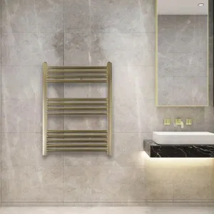 Gold Heated Towel Rail 800mm x 600mm Dual Fuel  – Brushed Brass