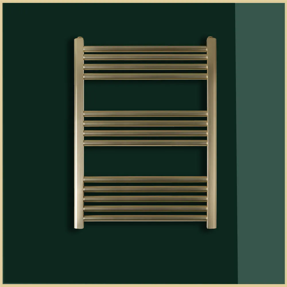 Gold Heated Towel Rail 800mm x 600mm Dual Fuel  – Brushed Brass