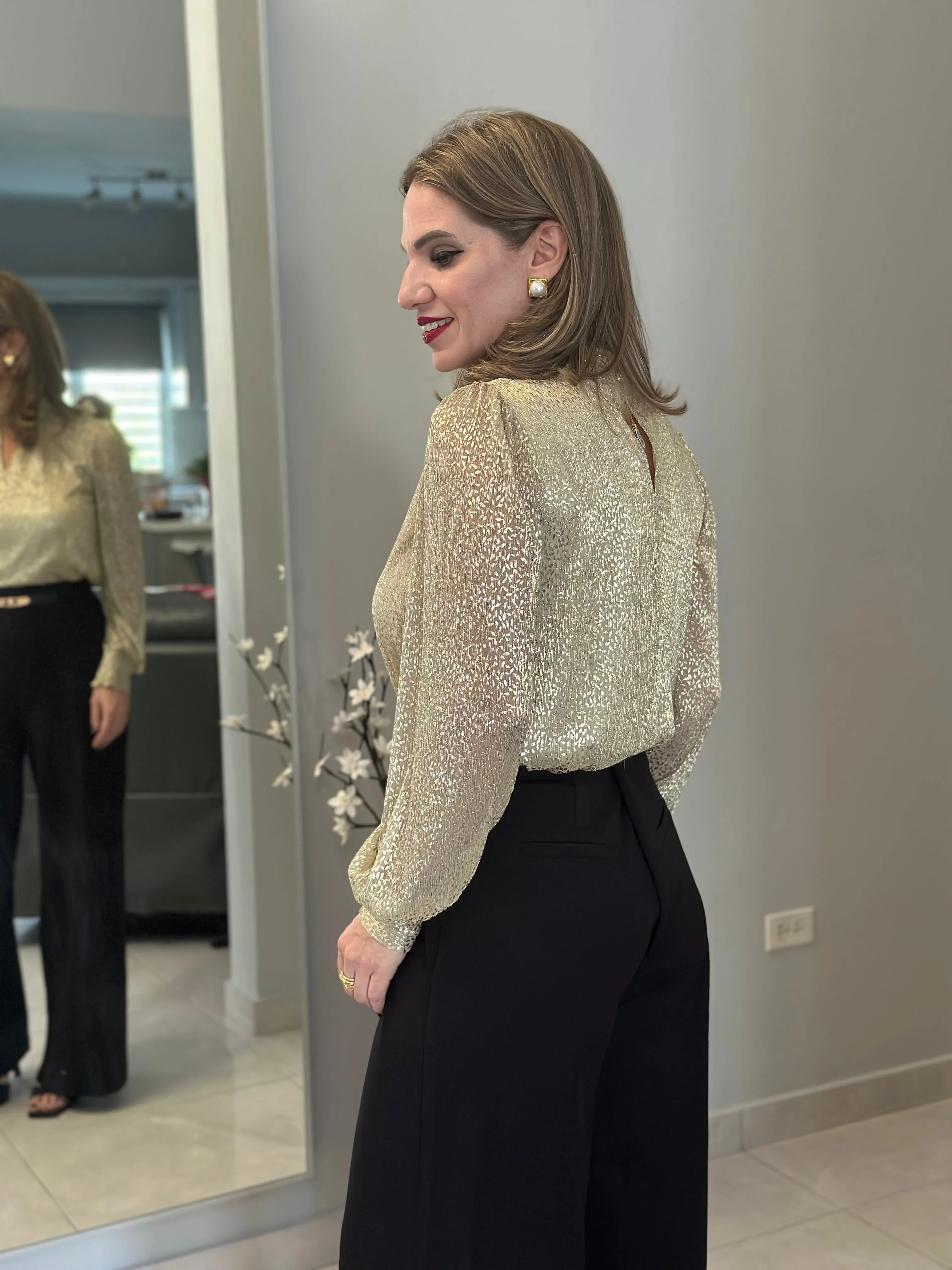 Gold Leaves Long Sleeves Blouse