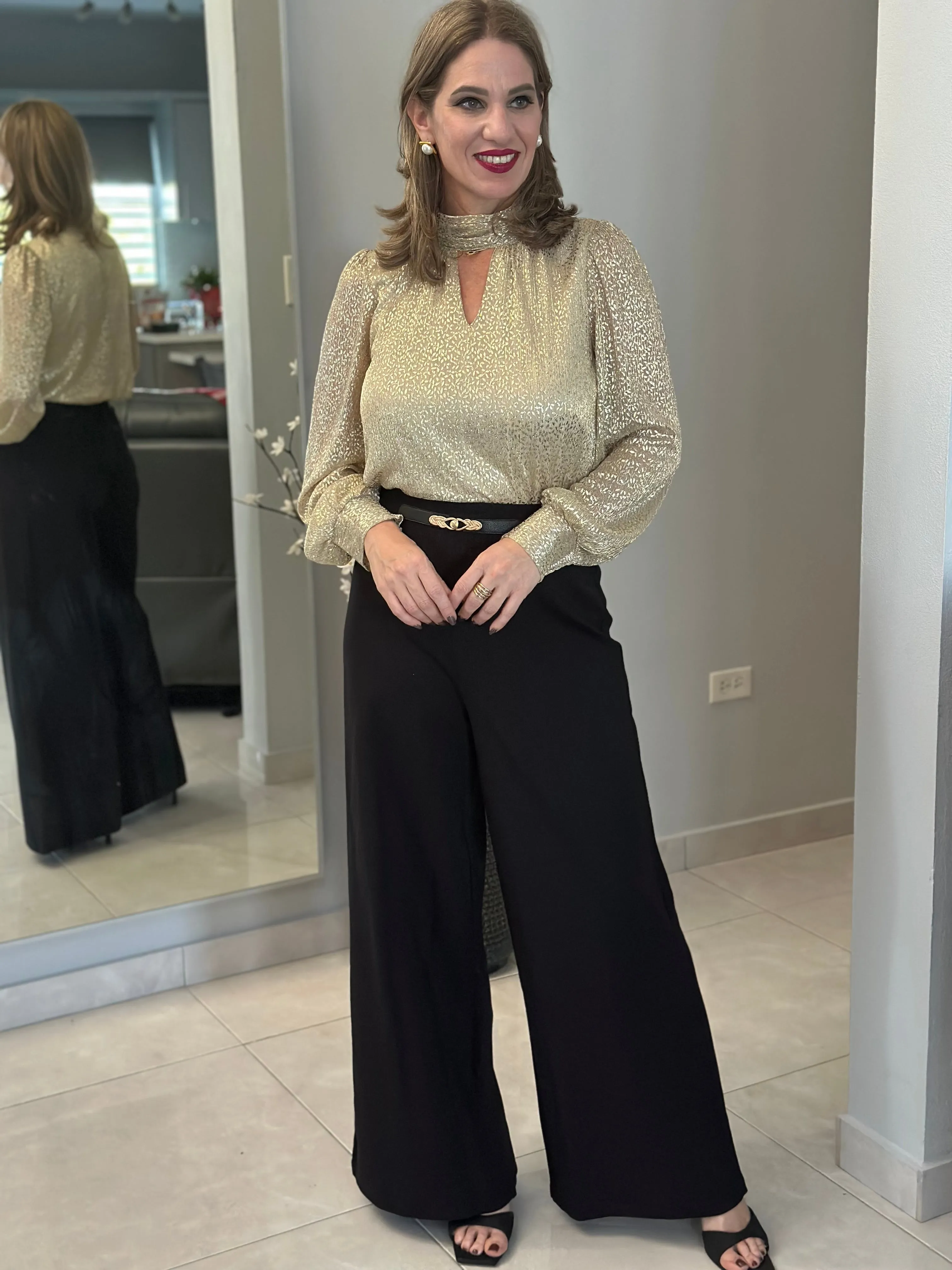 Gold Leaves Long Sleeves Blouse