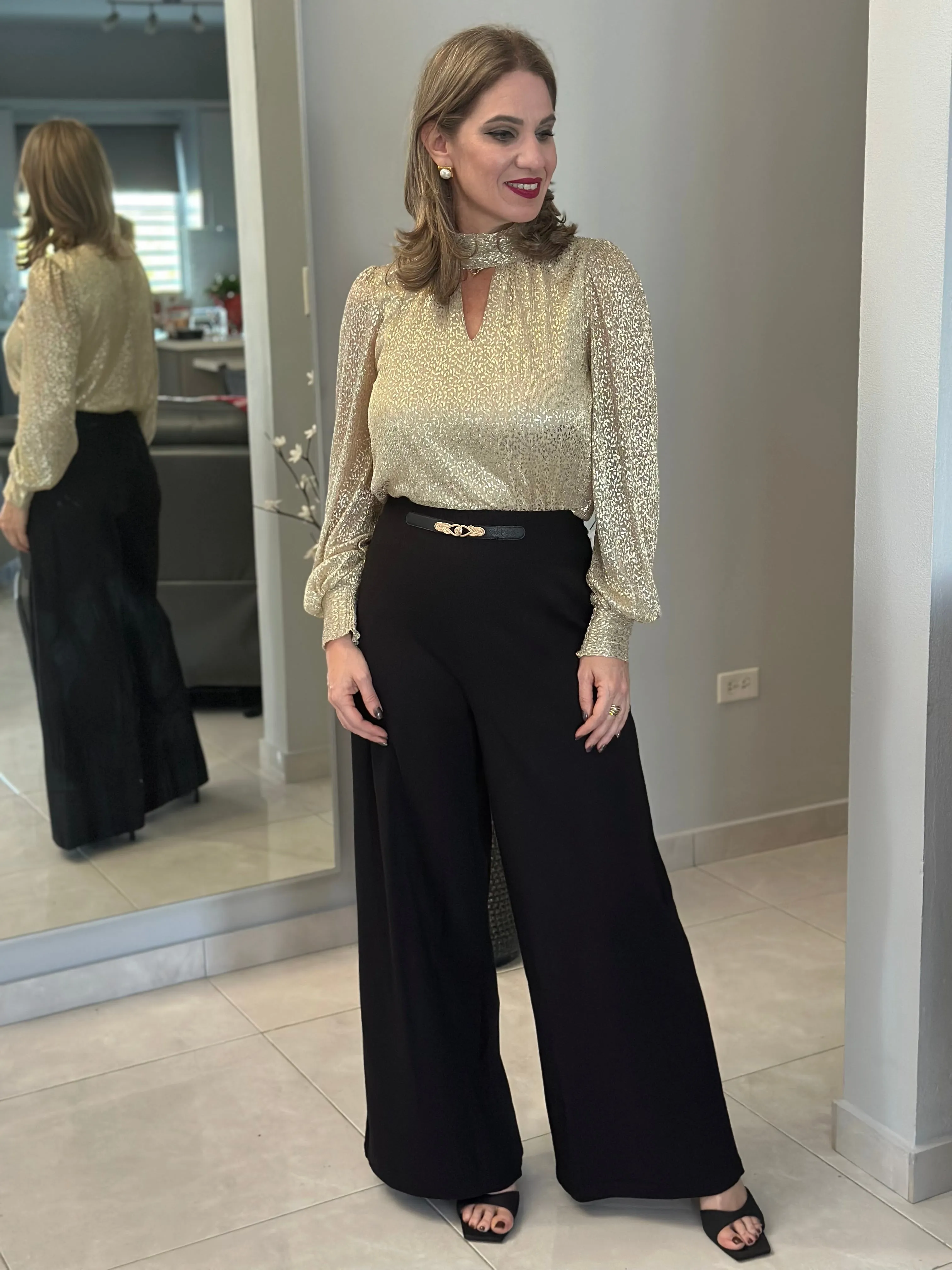 Gold Leaves Long Sleeves Blouse