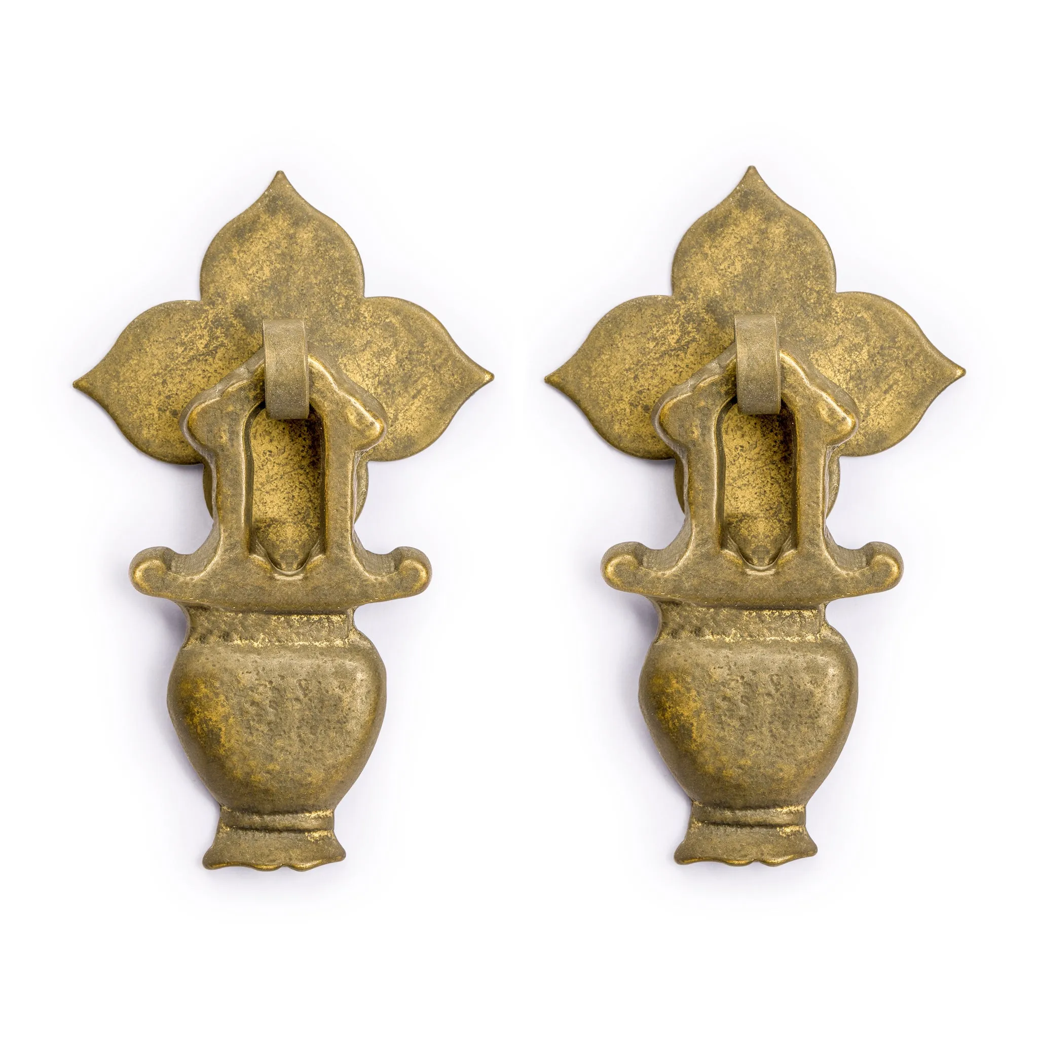 Golden Furnace and Flower Pulls 2.1" - Set of 2