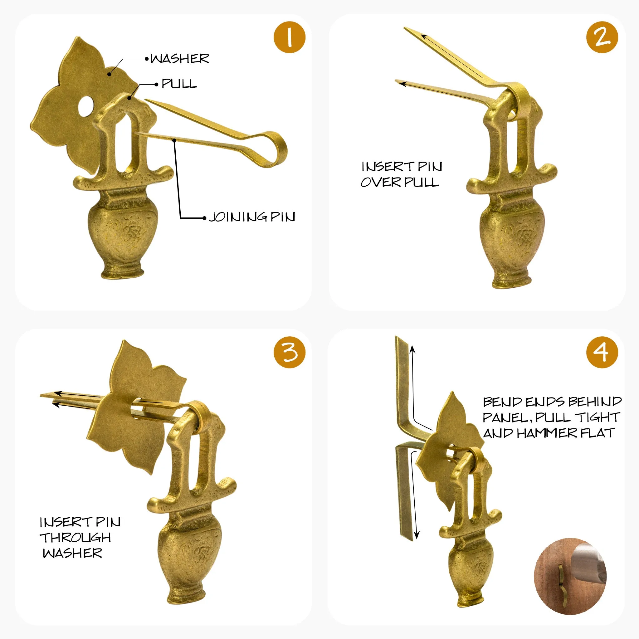Golden Furnace and Flower Pulls 2.1" - Set of 2