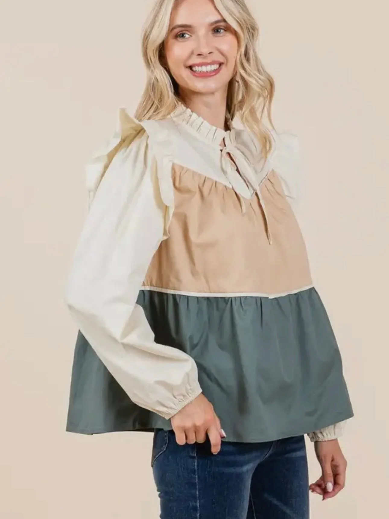 Good Feeling Colorblock Top: Cream Multi
