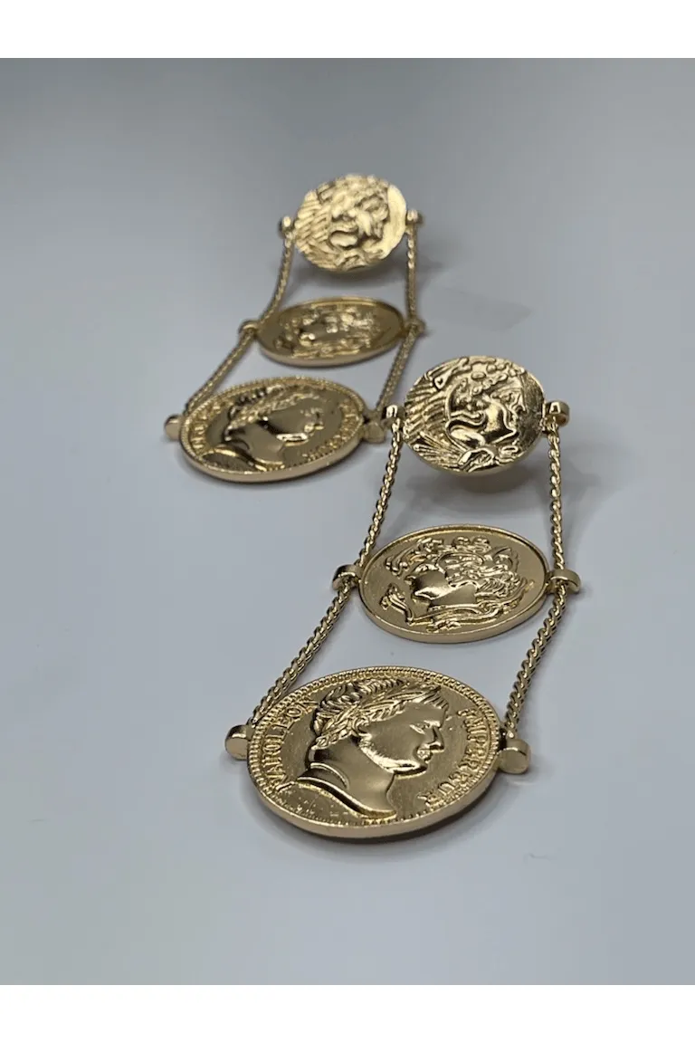 Graduated Triple Strand Coin Earrings