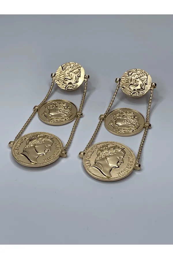 Graduated Triple Strand Coin Earrings