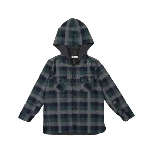 Green and Blue Check Hooded Shirt