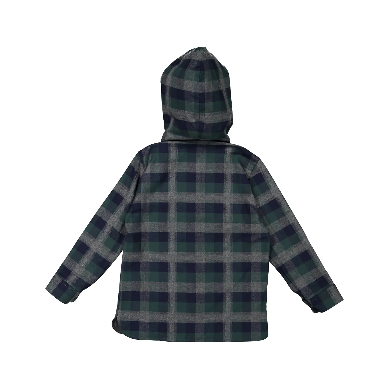 Green and Blue Check Hooded Shirt