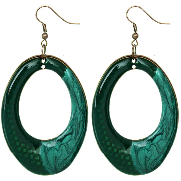 Green Oval Shaped Lacquered Drop Earrings