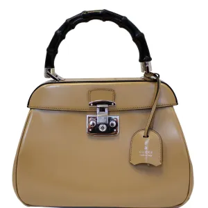 GUCCI Lady Lock Calfskin Bamboo Top Handle Bag Beige 331830