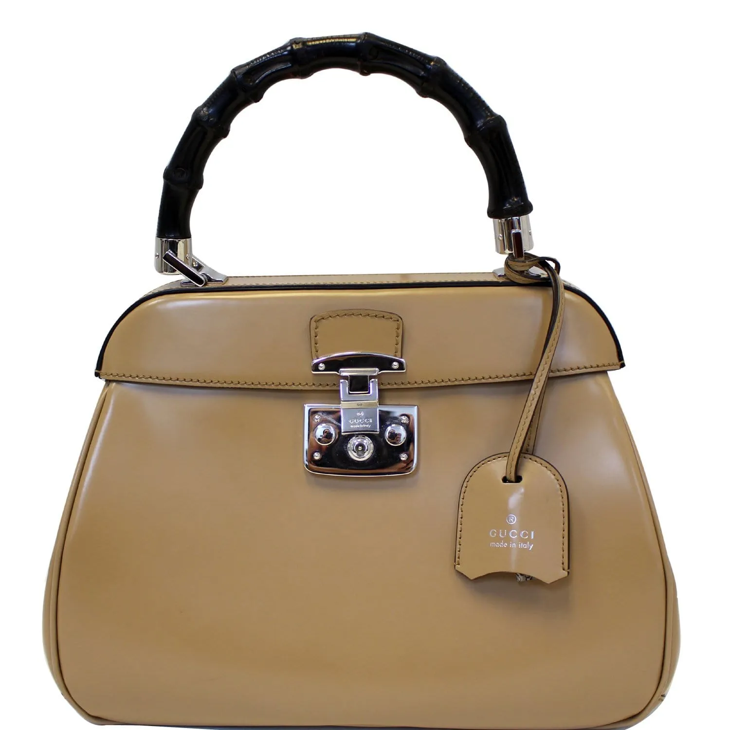 GUCCI Lady Lock Calfskin Bamboo Top Handle Bag Beige 331830