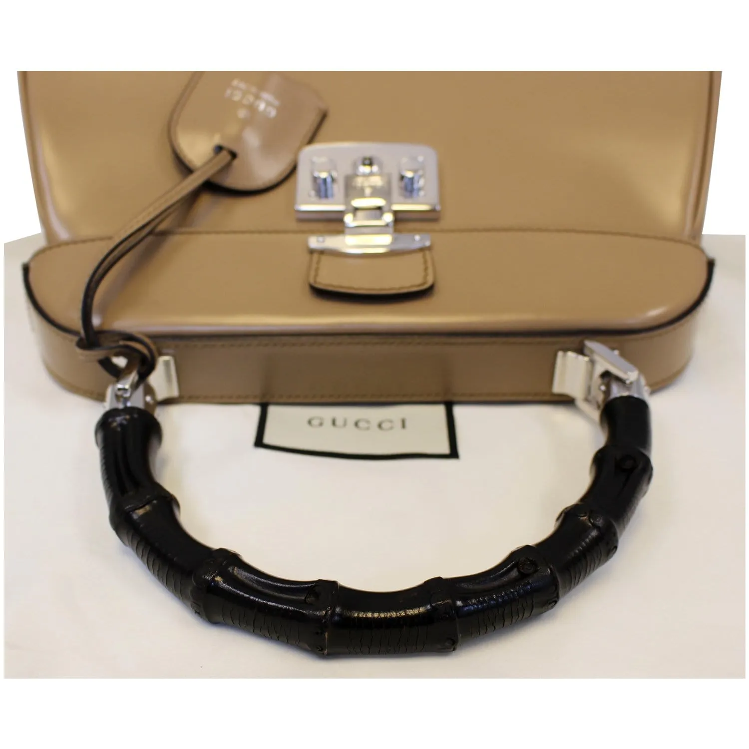GUCCI Lady Lock Calfskin Bamboo Top Handle Bag Beige 331830