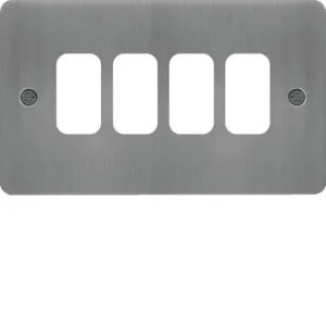 Hager WFGP4BS Sollysta Flat Plate 4G Grid Front Plate - Brushed Steel