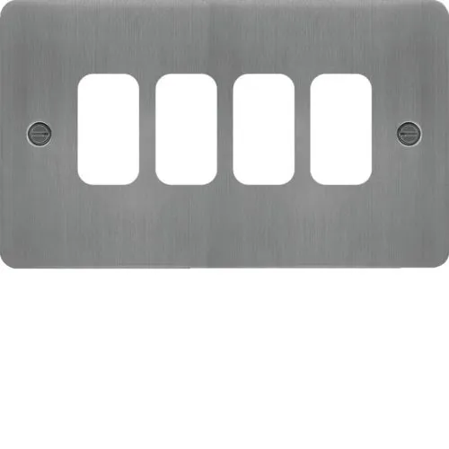 Hager WFGP4BS Sollysta Flat Plate 4G Grid Front Plate - Brushed Steel