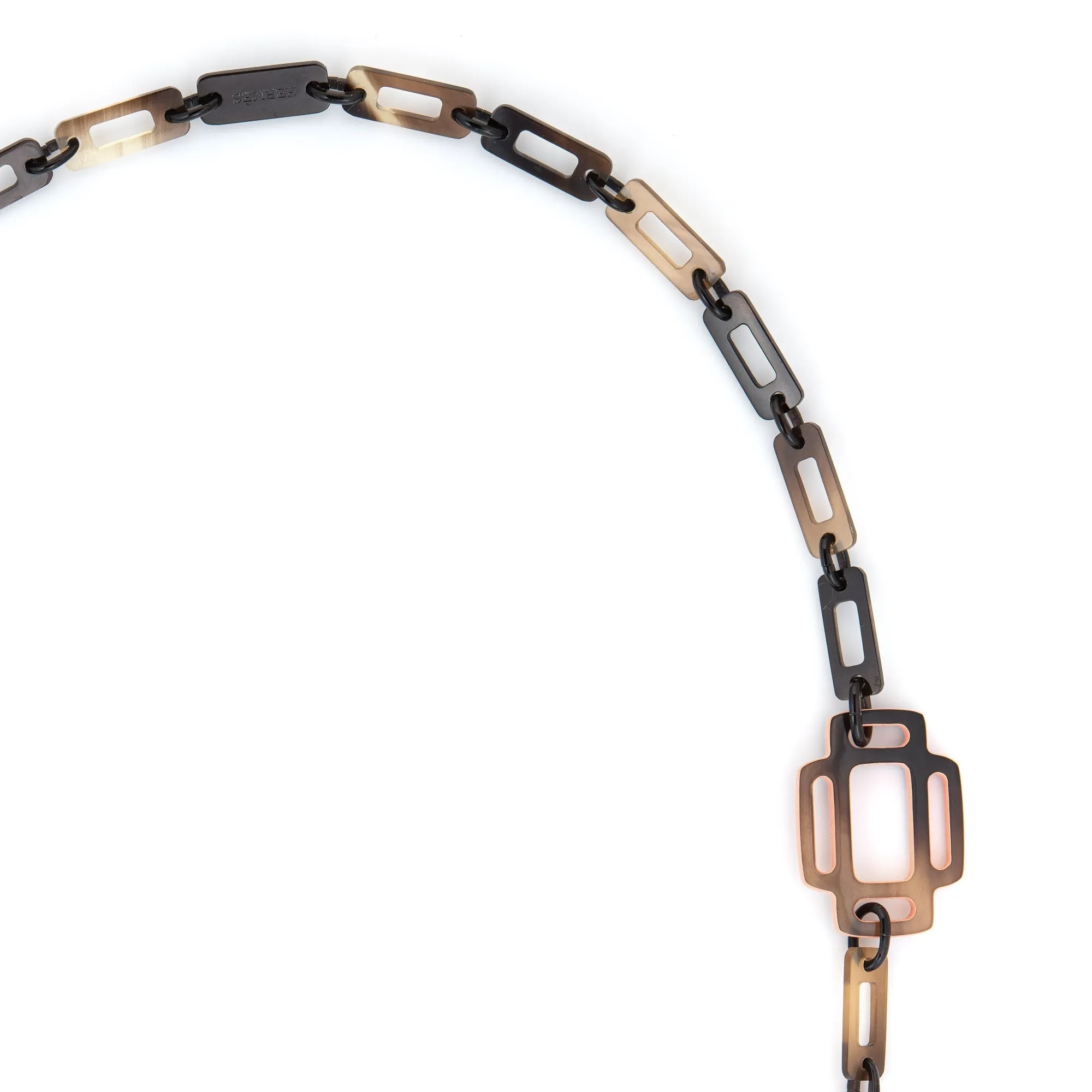 Hermes Attelage Horn Necklace Peach Lacquer Long 36" Square Links
