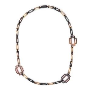 Hermes Attelage Horn Necklace Peach Lacquer Long 36" Square Links