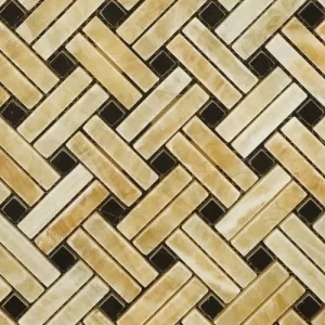 Honey Onyx Polished Stanza Basketweave Mosaic w/ Black Dots - Lot of 50 sq. ft.