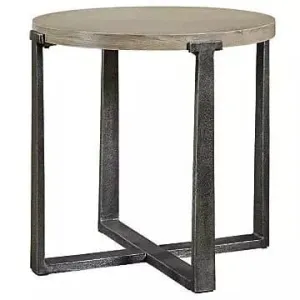 Industrial Round End Table with Pewter Legs