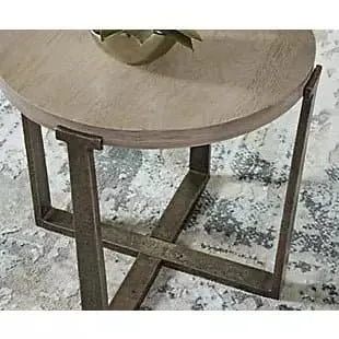 Industrial Round End Table with Pewter Legs