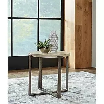 Industrial Round End Table with Pewter Legs