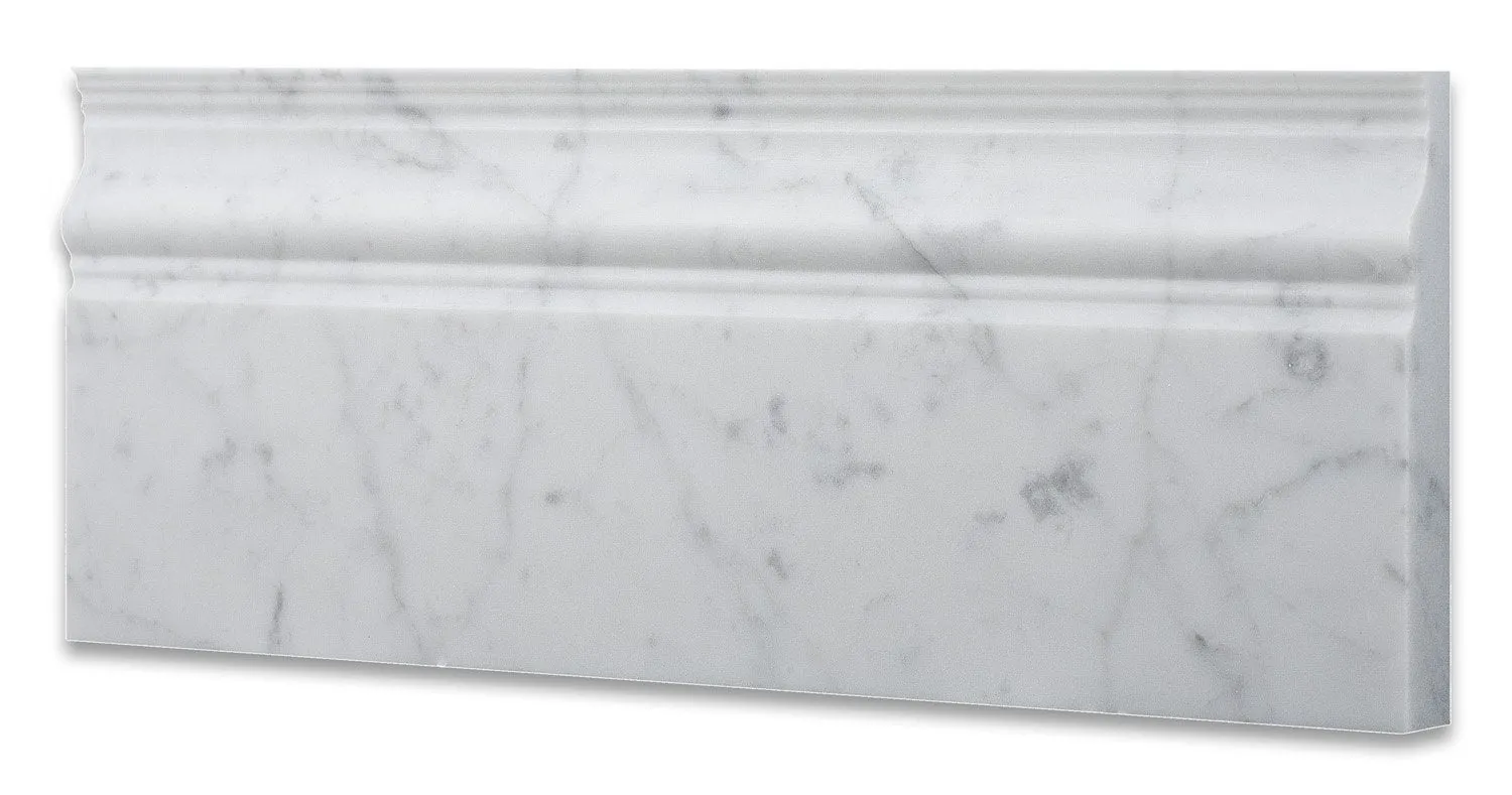 Italian Carrara White Marble Polished 5 X 12 Baseboard - 4" Sample