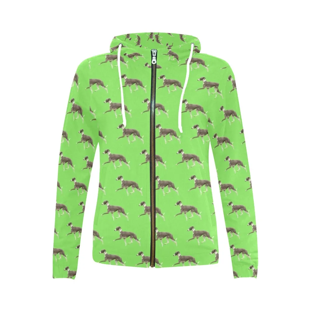 Italian Greyhound Zip Up Hoodie - Green
