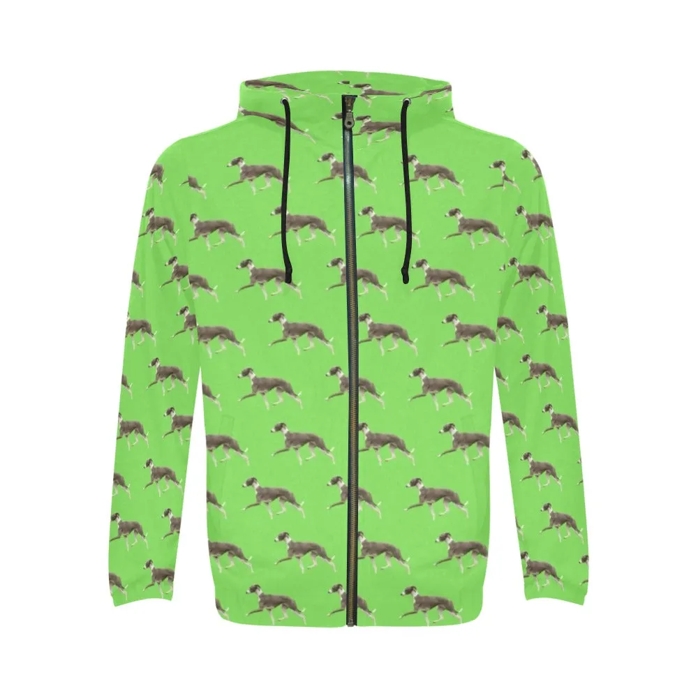 Italian Greyhound Zip Up Hoodie - Men's Green