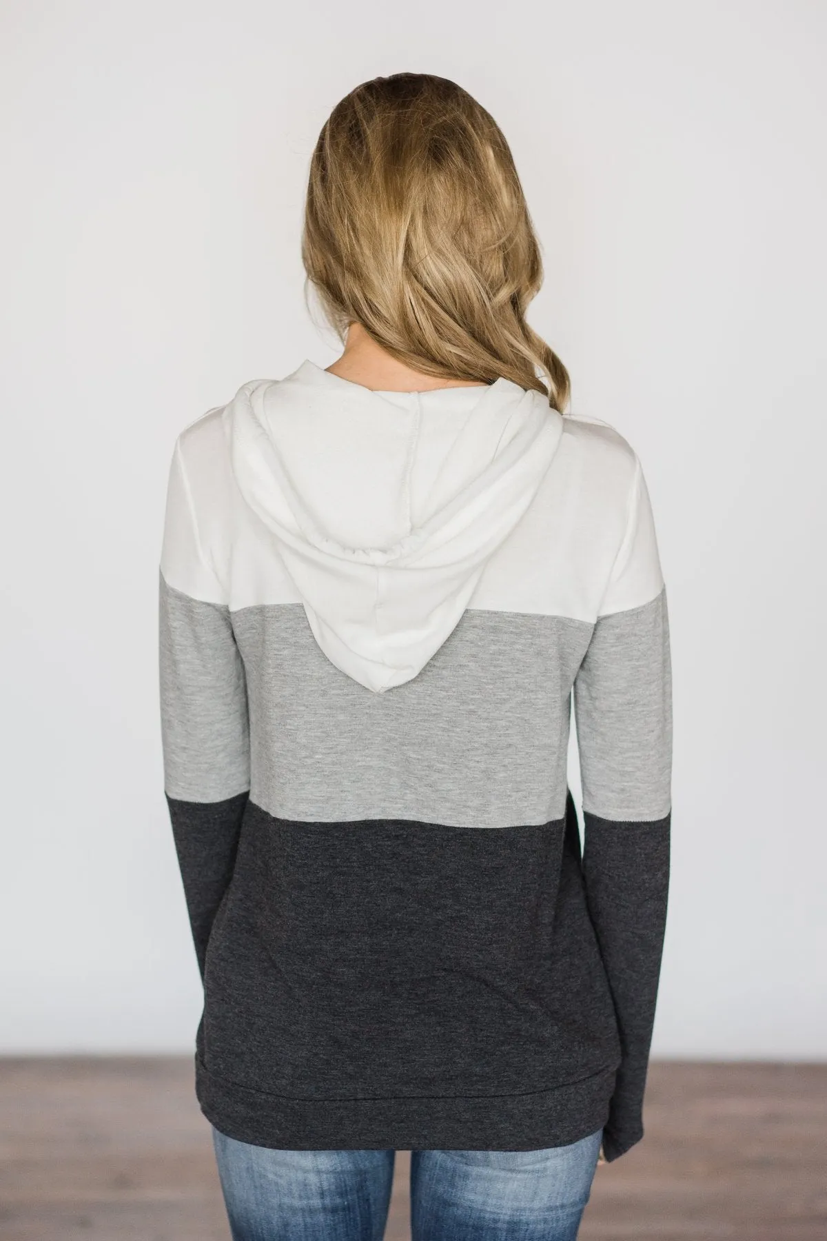 Ivory and Charcoal Colorblock Hoodie