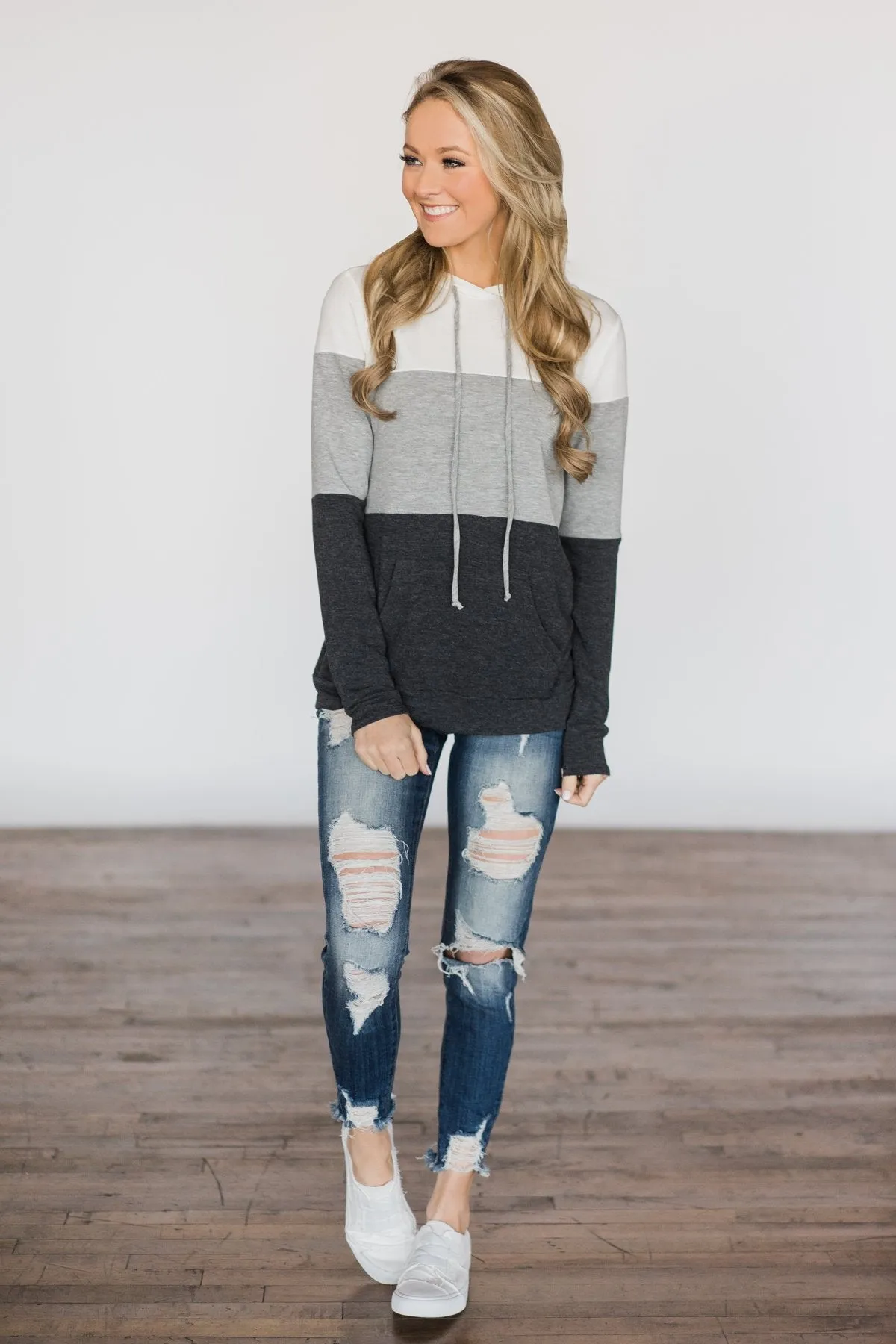 Ivory and Charcoal Colorblock Hoodie
