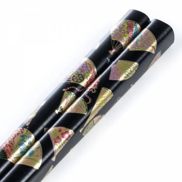 Japanese Black Fan Lacquered Wooden Chopsticks