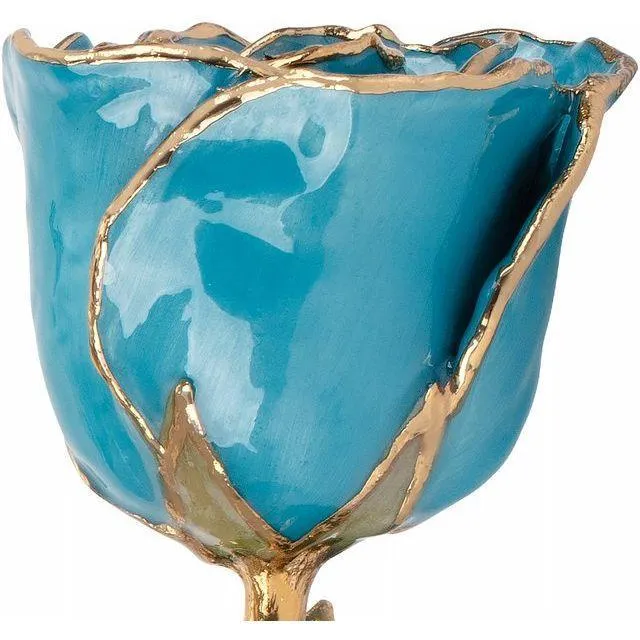 JDSP61-9086-Lacquered Aquamarine Colored Rose with Gold Trim