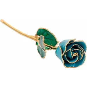 JDSP61-9086-Lacquered Aquamarine Colored Rose with Gold Trim