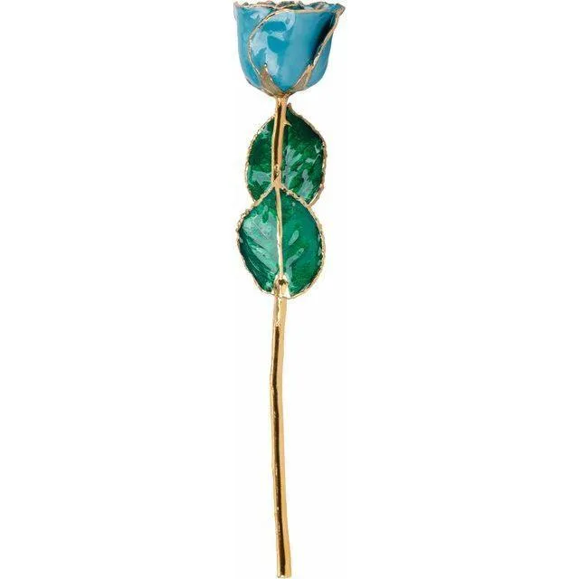 JDSP61-9086-Lacquered Aquamarine Colored Rose with Gold Trim