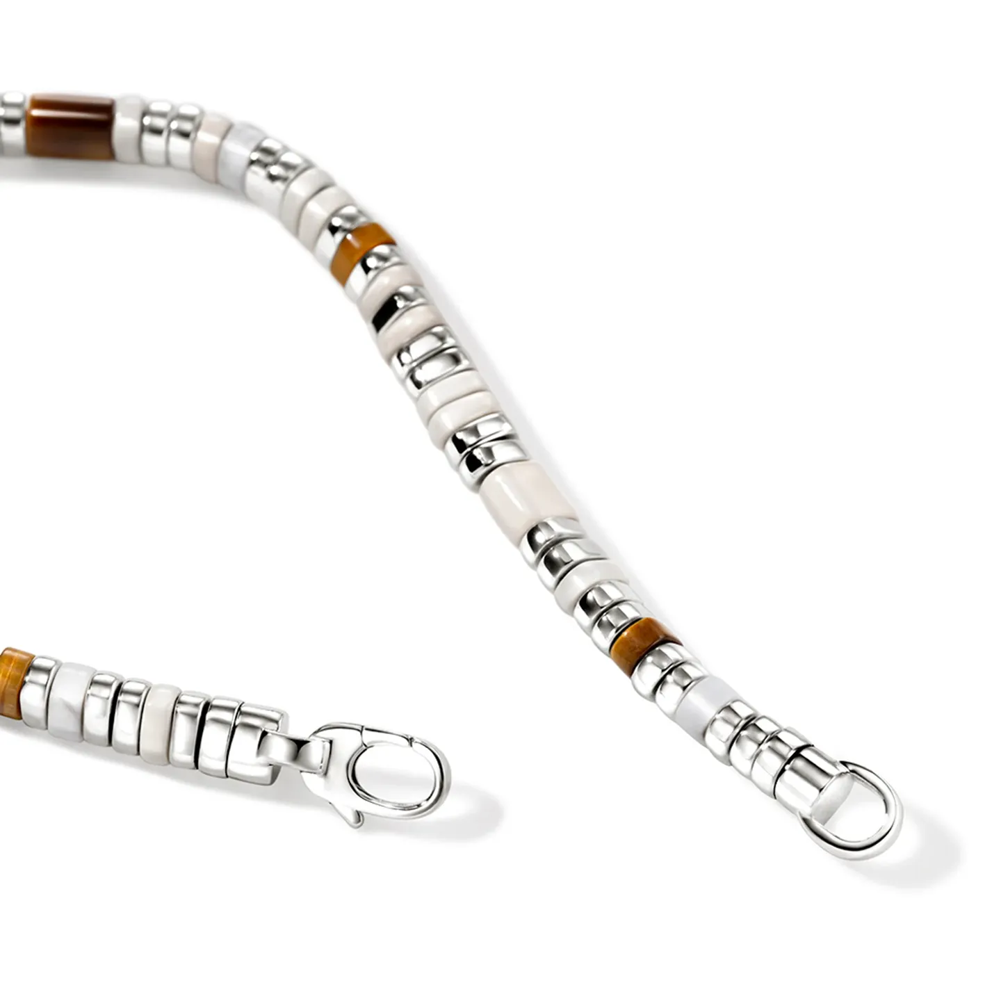 John Hardy Colorblock Slim Sterling Silver Brown Tiger Eye and Howlite Bracelet