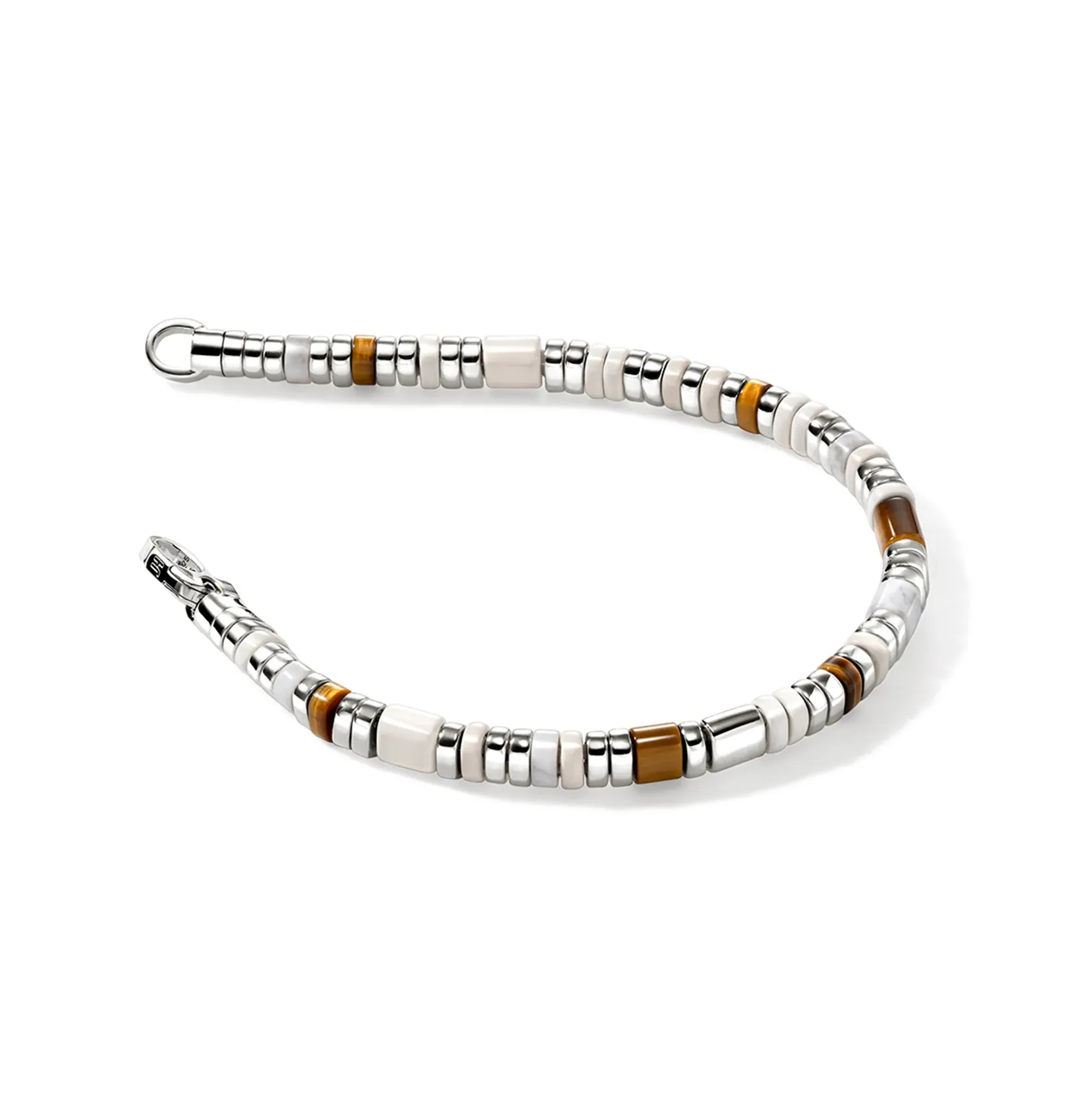 John Hardy Colorblock Slim Sterling Silver Brown Tiger Eye and Howlite Bracelet