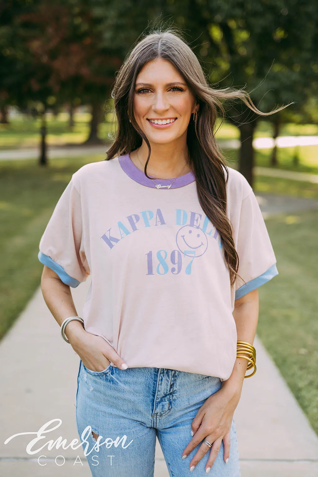 Kappa Delta PR Smiley Colorblock Ringer Tee