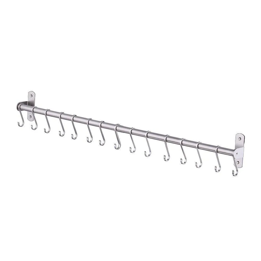 KES Kitchen Rail Rack Wall Mounted Utensil Hanging Rack Brushed Stainless Steel Hanger Hooks for Kitchen Tools, Pot, Towel (15 Sliding Hooks), KUR209S80-2