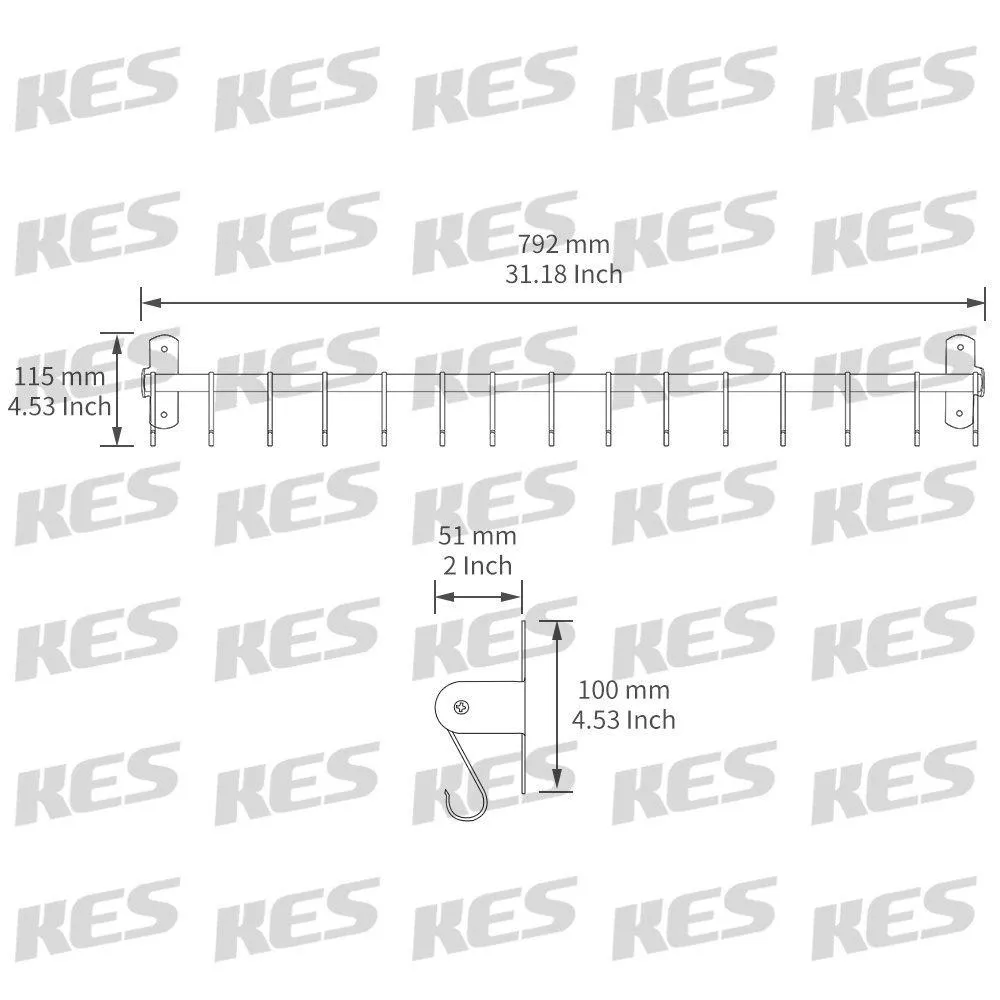 KES Kitchen Rail Rack Wall Mounted Utensil Hanging Rack Brushed Stainless Steel Hanger Hooks for Kitchen Tools, Pot, Towel (15 Sliding Hooks), KUR209S80-2