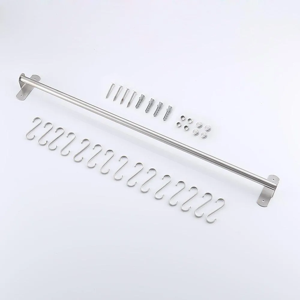 KES Kitchen Rail Rack Wall Mounted Utensil Hanging Rack Brushed Stainless Steel Hanger Hooks for Kitchen Tools, Pot, Towel (15 Sliding Hooks), KUR209S80-2