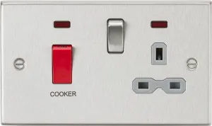 Knightsbridge CS83BCG Square Edge 45A DP Cooker Switch   13A Switch Socket   Neons - Brushed Chrome   Grey Insert