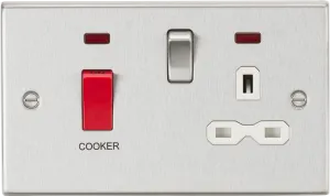 Knightsbridge CS83BCW Square Edge 45A DP Cooker Switch   13A Switch Socket   Neons - Brushed Chrome   White Insert