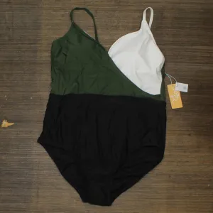 Kona Sol Color Block Wrap High Coverage One Piece Swimsuit AFK69 Green Multi XL