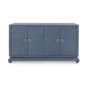 Lacquered Navy Grasscloth Cabinet