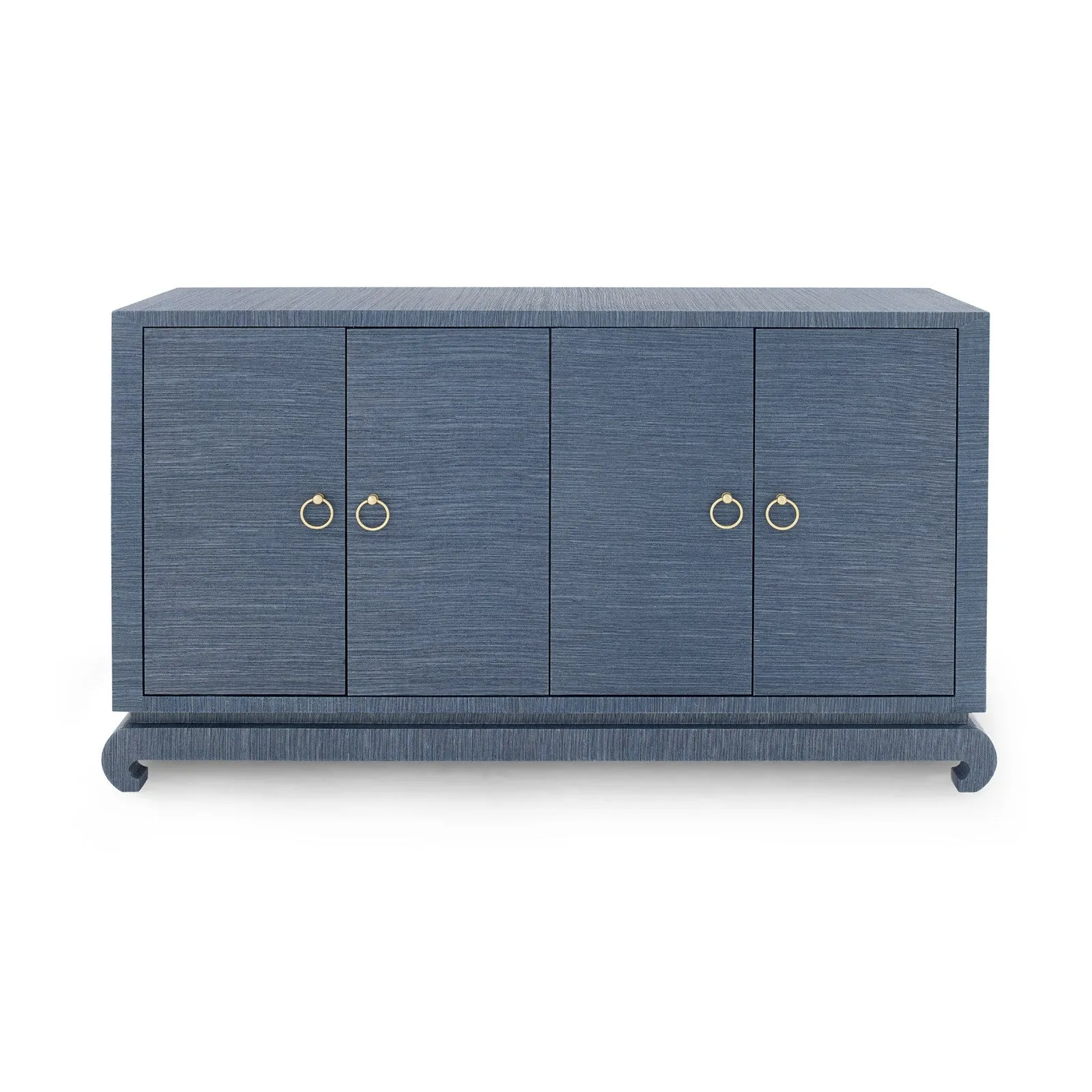 Lacquered Navy Grasscloth Cabinet