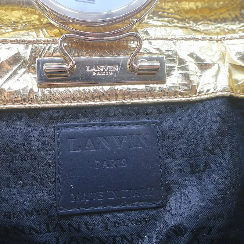 Lanvin Mother of Pearl Accent Small Shoulder Bag Gold Metallic Leather