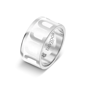 L'Arc de DAVIDOR Ring GM, 18k White Gold with Neige Lacquered Ceramic