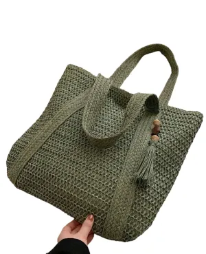 Large Capacity Straw Bag Tassel Bag